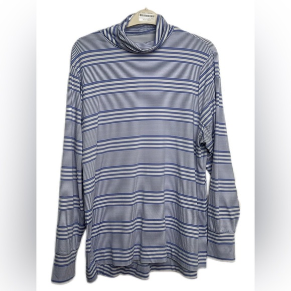 Lands' End Blue & White Stripe Long Sleeve Shirt with Turtle Neck Size 2X - Picture 1 of 7